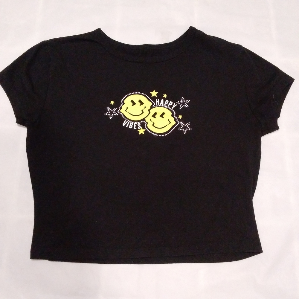 Orange Kiss Happy Vibes Smiley Face Crop Top Medium